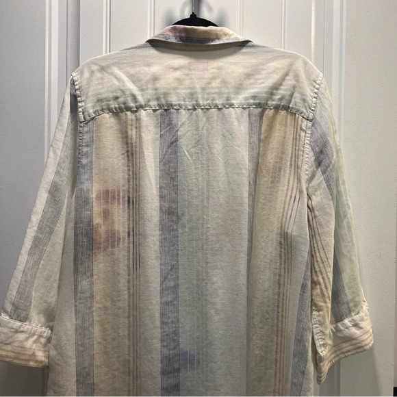 Chico’s Multi-Colored Striped No Iron Long Sleeved Linen Tunic. Chico’s Size 3.5 - Picture 5 of 8